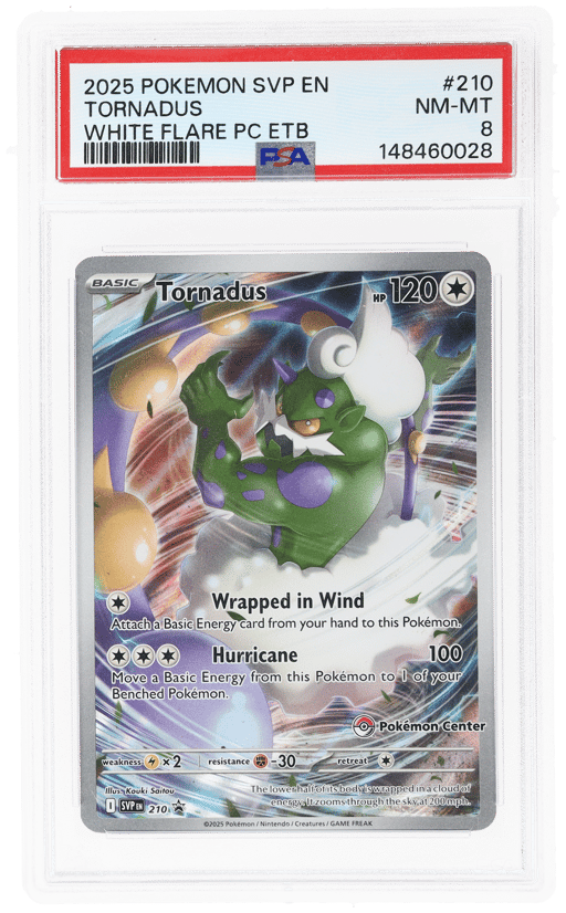 2025 Pokemon Scarlet and Violet Black Star Promos White Flare Pokemon Center Elite Trainer Box Tornadus #210 PSA 8