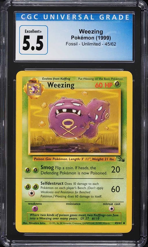 1999 Pokemon Fossil Weezing #45 CGC 5.5 EX+