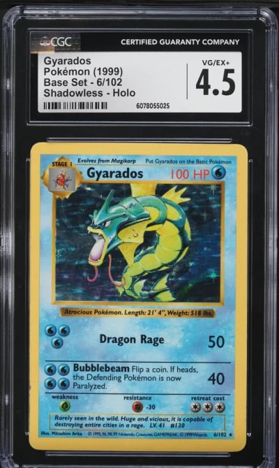 1999 Pokemon Base Set Shadowless Holo Gyarados #6 CGC 4.5 VGEX+