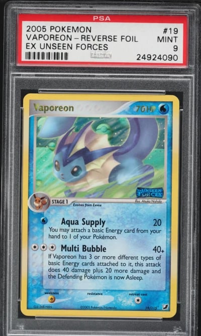 2005 Pokemon EX Unseen Forces Reverse Holo Vaporeon #19 PSA 9 MINT
