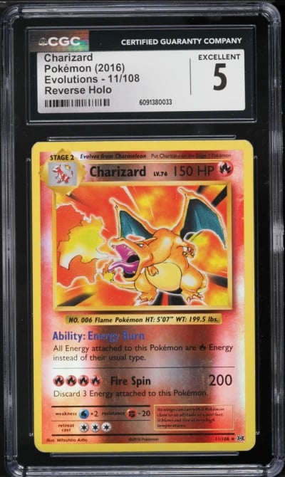 2016 Pokemon XY Evolutions Reverse Holo Charizard #11 CGC 5 EX