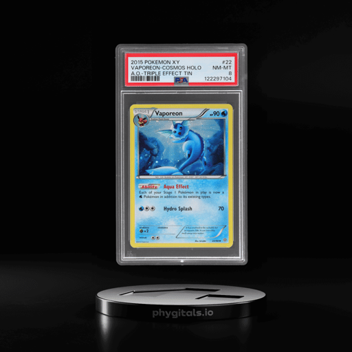 2015 Pokemon XY Ancient Origins Cosmos Holo Triple Effect Tin Vaporeon #22 PSA 8