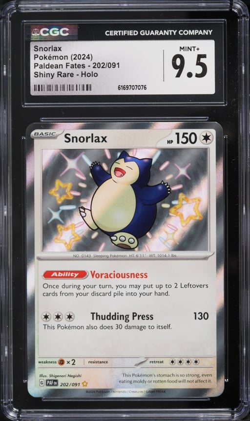 2024 Pokemon Scarlet & Violet Paldean Fates Shiny Snorlax #202 CGC 9.5 MINT+