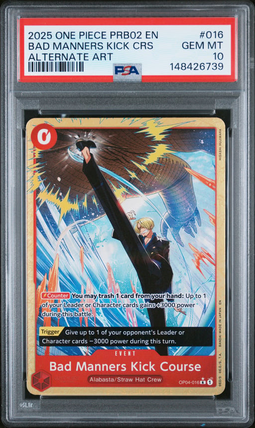 2025 ONE PIECE PRB02-PREMIUM BOOSTER -ONE PIECE CARD THE BEST- VOL.2 016 BAD MANNERS KICK COURSE ALTERNATE ART PSA 10