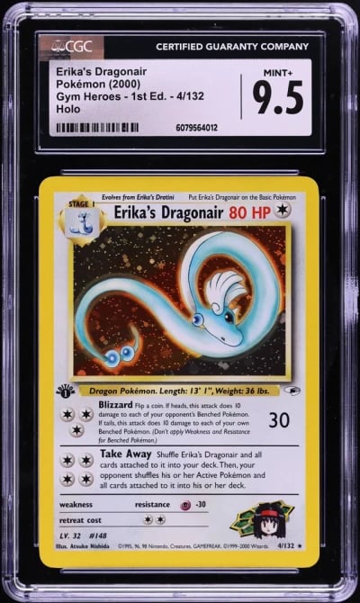 2000 Pokemon Gym Heroes 1st Edition Holo Erika's Dragonair #4 CGC 9.5 MINT+