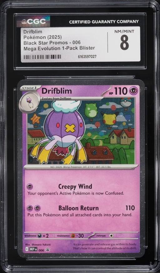 2025 Pokemon Mega Evolution Promo 1 Pack Blister Cosmos Holo Drifblim #6 CGC 8 NM-MT
