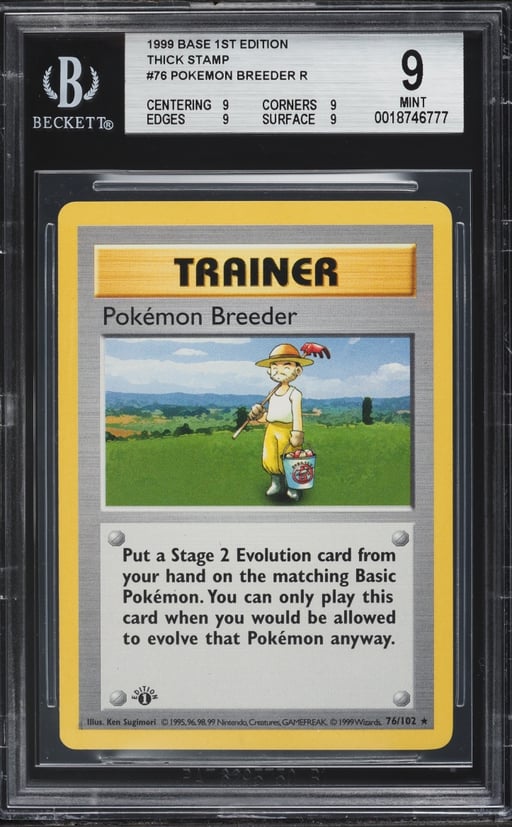 1999 Pokemon Base Set Shadowless 1st Edition Thick Stamp Pokemon Breeder #76 BGS 9 MINT