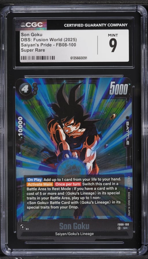 2025 Dragon Ball Super Fusion World Saiyan's Pride Gold Son Goku SR #FB08-100 CGC 9 MINT