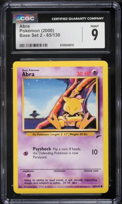 2000 Pokemon Base Set 2 Abra #65 CGC 9 MINT