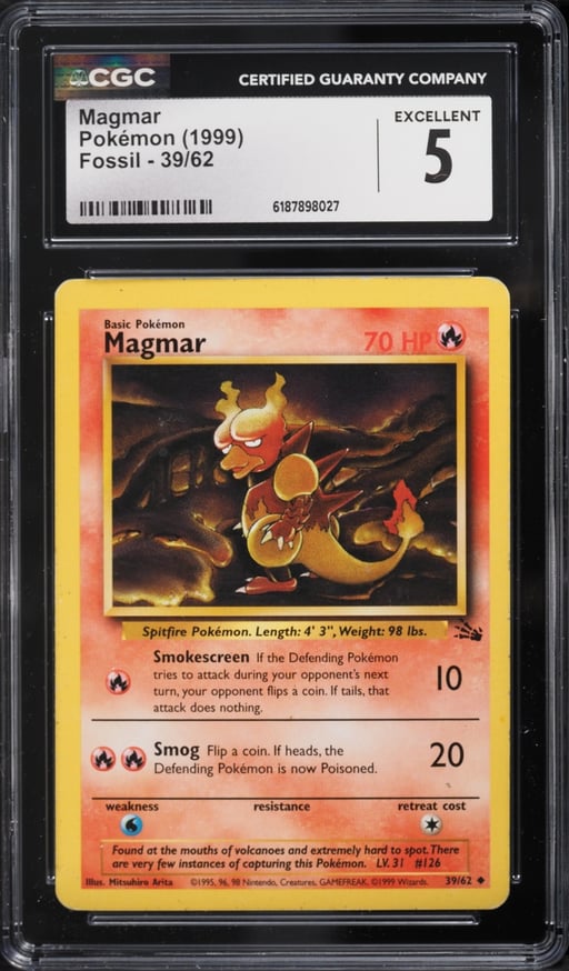 1999 Pokemon Fossil Magmar #39 CGC 5 EX