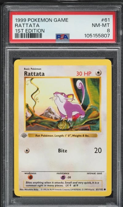 1999 Pokemon Base Set Shadowless 1st Edition Rattata #61 PSA 8 NM-MT