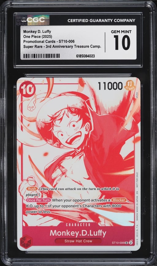 2025 One Piece Promo 3rd Anniversary Treasure Campaign SR Monkey D. Luffy #ST10-006 CGC 10 GEM