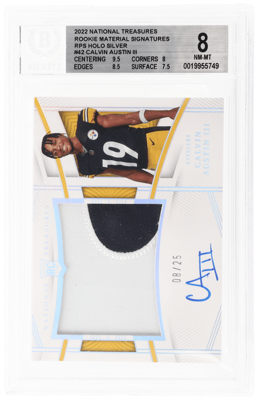 2022 National Treasures Rookie Material Signature Rps Holo Silver Calvin Austin III #RMS-CAU 8/25 BGS 8
