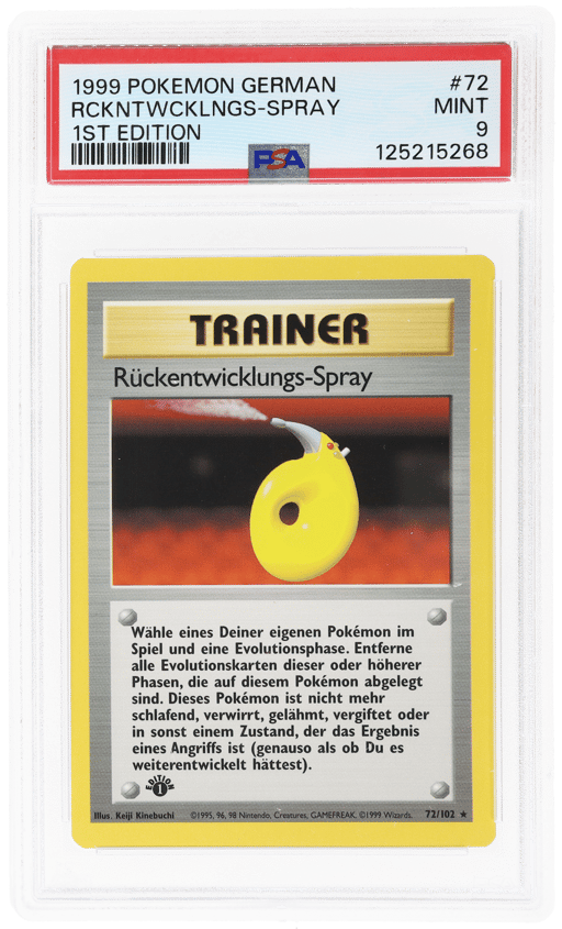 1999 Pokemon Base Set German 1st Edition Devolution Spray #72 PSA 9