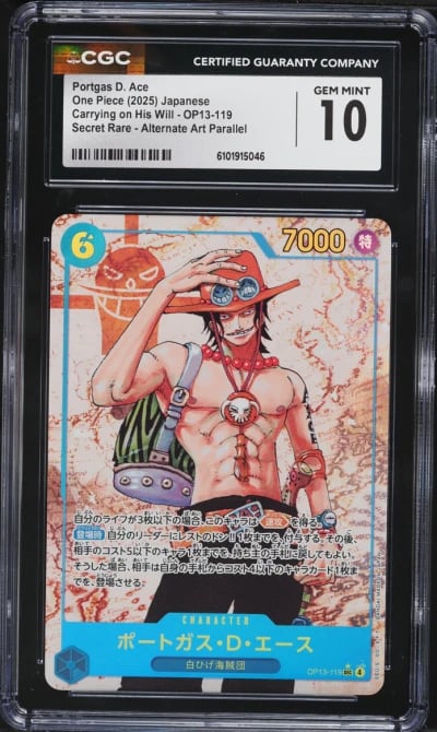 2025 One Piece Japanese Carrying On His Will Alt Art Portgas D. Ace #OP13-119 CGC 10 GEM MINT
