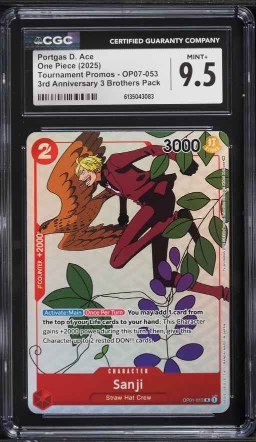 2025 One Piece Promo 3rd Anniversary 3 Brothers Pack Portgas D. Ace #OP07-053 CGC 9.5 MINT+