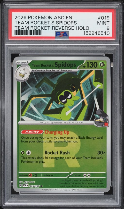 2026 Pokemon Mega Evolution Ascended Heroes Rocket Reverse Holo Team Rocket's Spidops PSA 9
