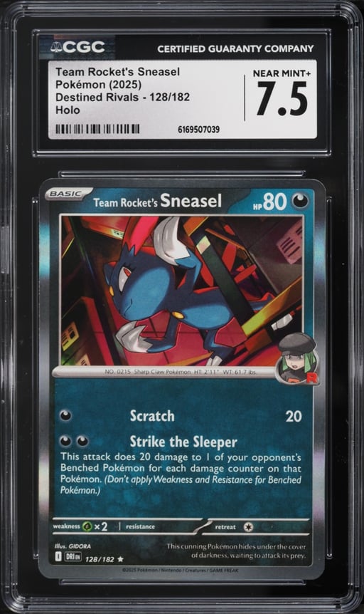 2025 Pokemon Scarlet & Violet Destined Rivals Holo Team Rocket's Sneasel #128 CGC 7.5 NRMT+