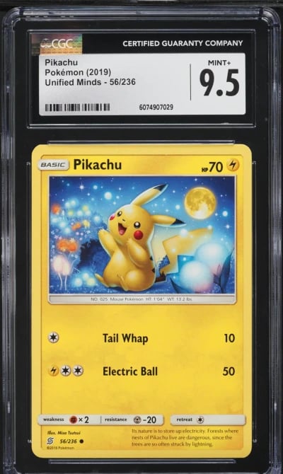 2019 Pokemon Sun & Moon Unified Minds Pikachu #56 CGC 9.5 MINT+