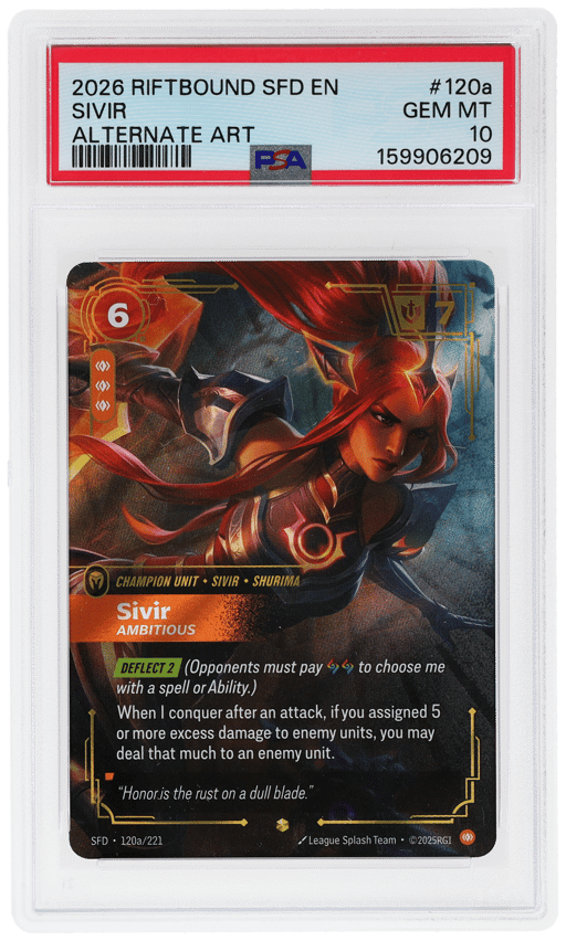 2026 Riftbound League of Legends Spiritforged Ambitious Alternate Art Sivir #120a PSA 10