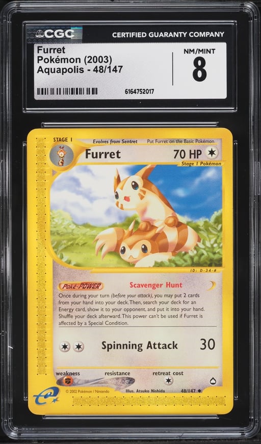 2003 Pokemon Aquapolis Furret #48 CGC 8 NM-MT