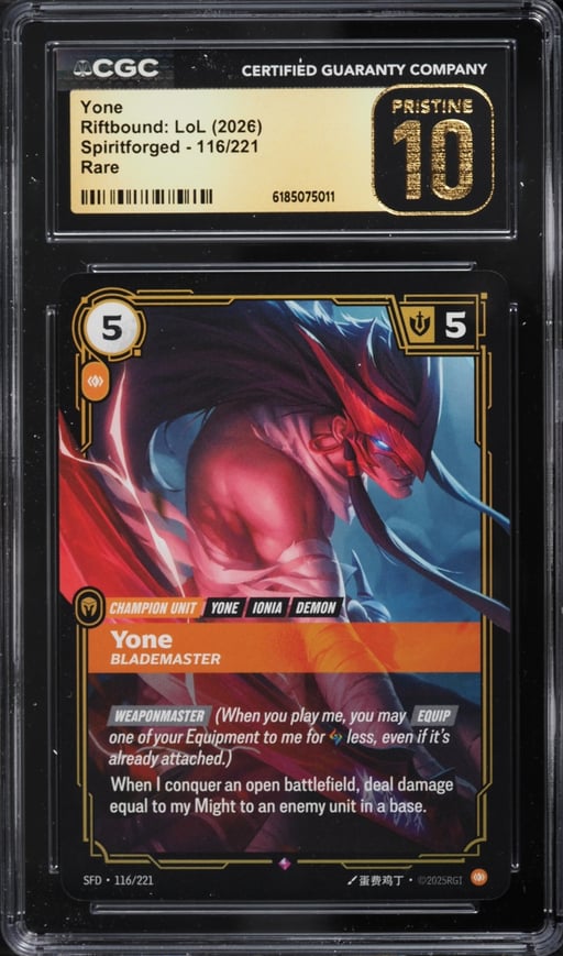 2026 Riftbound League Of Legends LoL Spiritforged Yone #116 CGC 10 PRISTINE