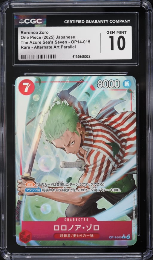 2025 One Piece Japanese The Azure Sea's Seven Alt Art Roronoa Zoro #OP14-015 CGC 10 GEM MINT