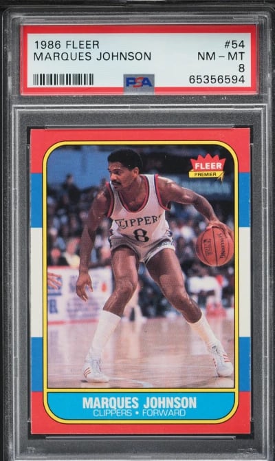 1986 Fleer Basketball Marques Johnson #54 PSA 8 NM-MT