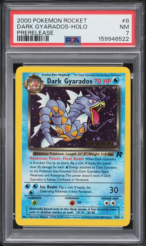2000 Pokemon Team Rocket Prerelease Holo Dark Gyarados #8 PSA 7 NRMT