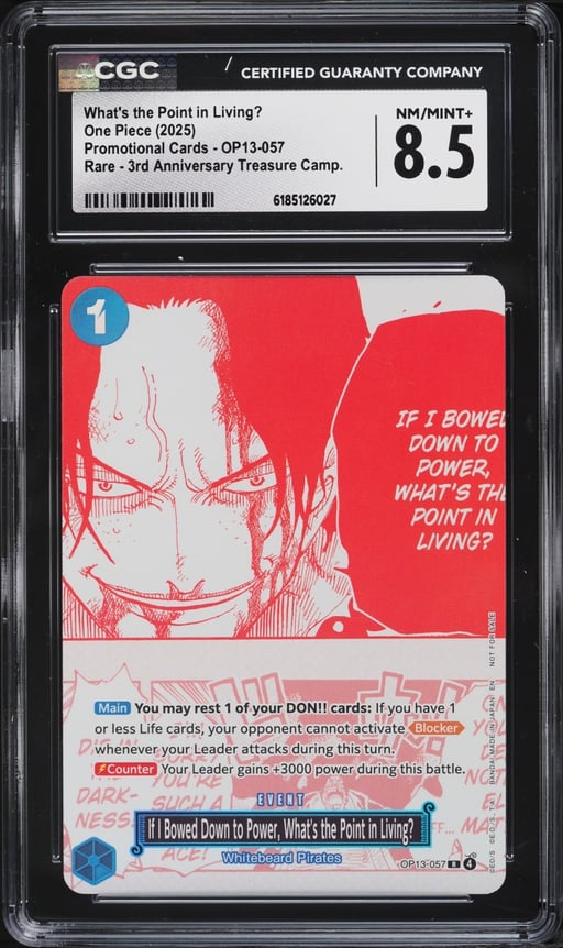 2025 One Piece Promo 3rd Treasure Manga Alt Art What's The Point In Living? CGC 8.5 NM-MT+