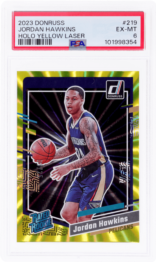 2023 Panini Donruss Holo Yellow Laser Jordan Hawkins #219 9/25 PSA 6