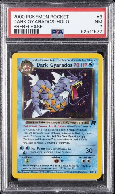 2000 POKEMON ROCKET PRERELEASE #8 DARK GYARADOS-HOLO PSA 7