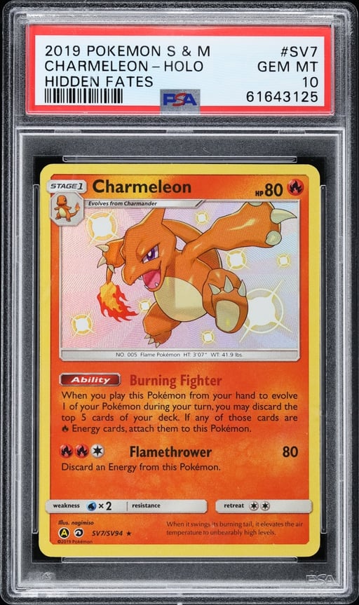 2019 Pokemon Sun & Moon Hidden Fates Shiny Charmeleon #SV7 PSA 10 GEM MINT
