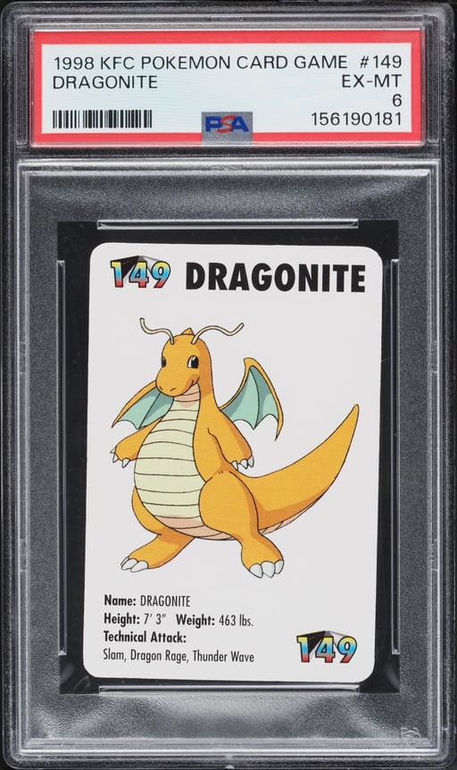 1998 Pokemon KFC Card Game Dragonite #149 PSA 6 EXMT