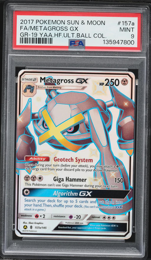 2019 Pokemon Sun & Moon Hidden Fates Full Art Metagross GX #157a PSA 9 MINT