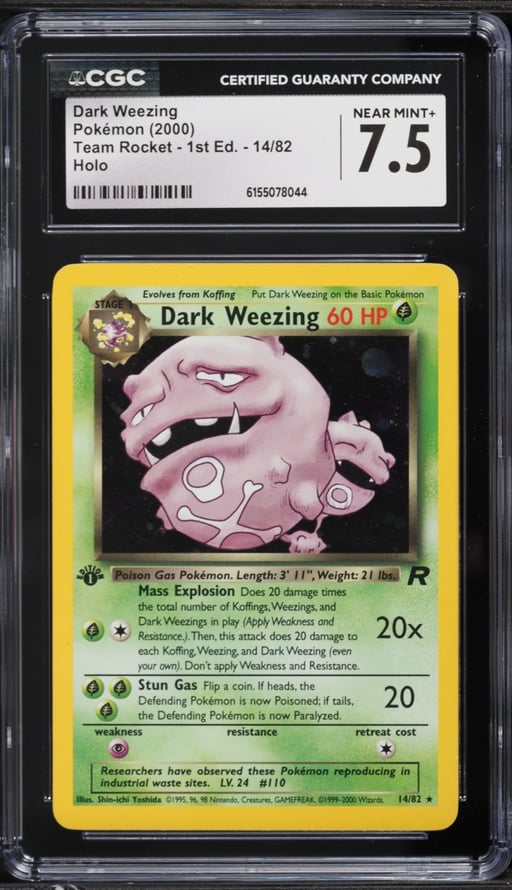2000 Pokemon Team Rocket 1st Edition Holo Dark Weezing #14 CGC 7.5 NRMT+