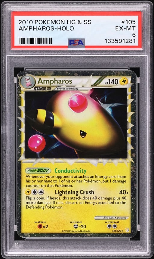 2010 Pokemon HeartGold & SoulSilver Holo Prime Ampharos #105 PSA 6 EXMT