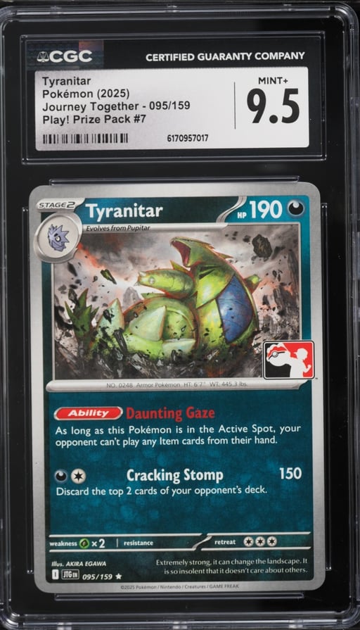 2025 Pokemon Journey Together Play Prize Pack #7 Tyranitar #095 CGC 9.5 MINT+