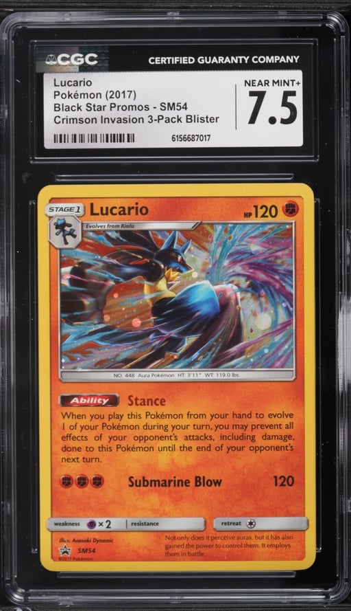 2017 Pokemon Sun & Moon Promo Crimson Invasion Blister Cosmos Holo Lucario #SM54 CGC 7.5 NRMT+