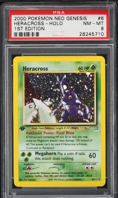 2000 Pokemon Neo Genesis 1st Edition Holo Heracross #6 PSA 8 NM-MT