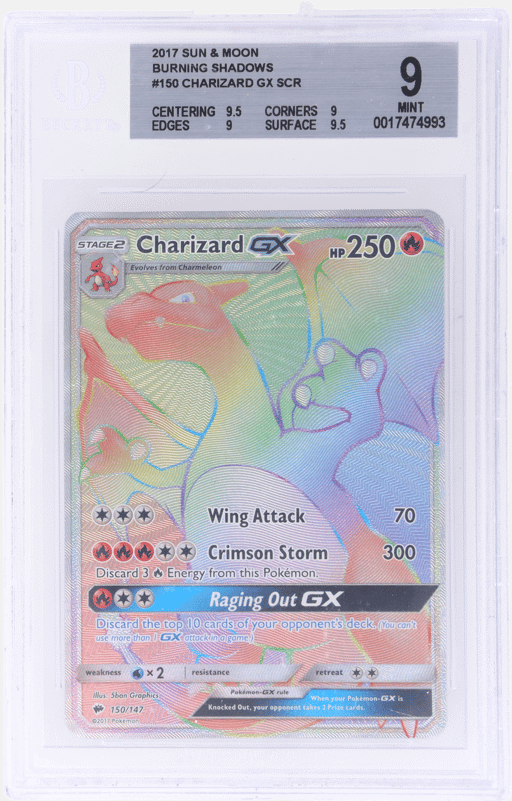 2017 Pokemon Sun and Moon Burning Shadows Secret Rare Charizard Gx #150 BGS 9