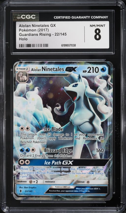 2017 Pokemon Sun & Moon Guardians Rising Holo Alolan Ninetales GX #22 CGC 8 NM-MT