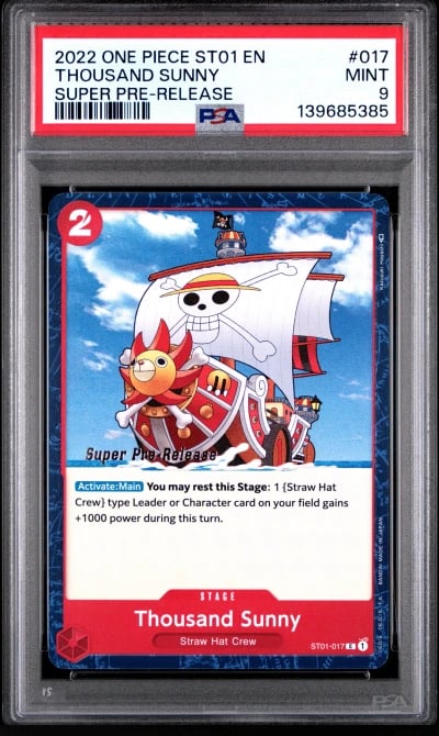 2022 ONE PIECE STARTER DECK ST01-STRAW HAT CREW 017 THOUSAND SUNNY SUPER PRE-RELEASE PSA 9