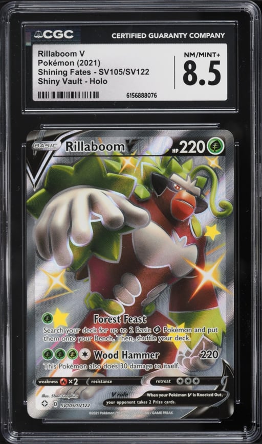 2021 Pokemon Sword & Shield Shining Fates Full Art Rillaboom V #SV105 CGC 8.5 NM-MT+