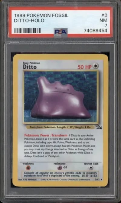1999 Pokemon Fossil #3 Ditto Holo PSA 7