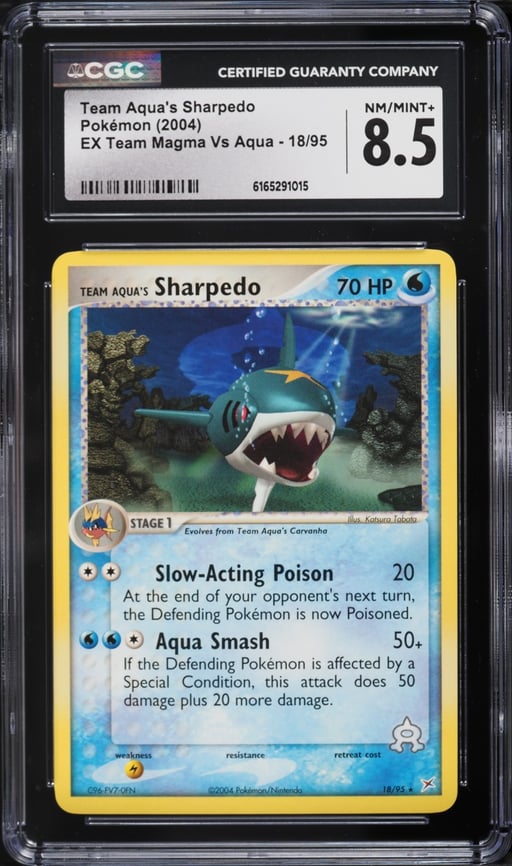 2004 Pokemon EX Team Magma Vs Aqua Team Aqua's Sharpedo #18 CGC 8.5 NM-MT+