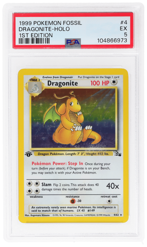 1999 Pokemon Fossil 1st Edition Holo Dragonite #4 PSA 5