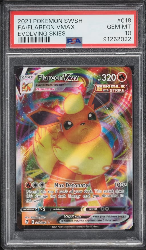 2021 Pokemon Sword & Shield Evolving Skies Full Art Flareon VMAX #18 PSA 10 GEM MINT