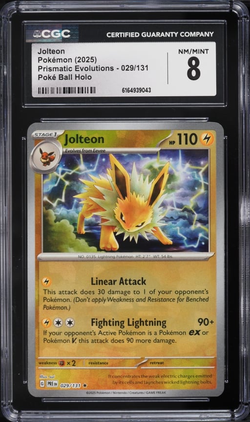 2025 Pokemon Scarlet & Violet Prismatic Evolutions Poke Ball Holo Jolteon #29 CGC 8 NM-MT