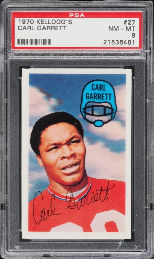 1970 Kellogg's Football Carl Garrett #27 PSA 8 NM-MT